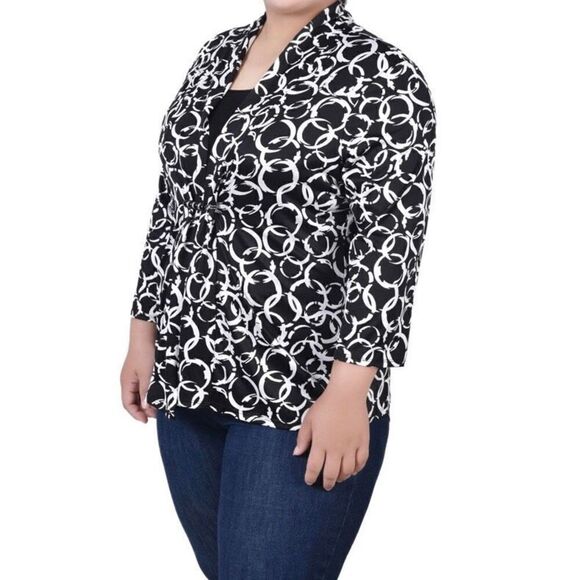 NY COLLECTION - NWT - 🌺HPX5🌺 - L Sz L Petite Printed 3/4 Open Cardigan w/Tank - Picture 12 of 16